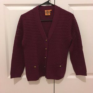 Tory Burch Burgundy Merino Wool Cardigan - size small